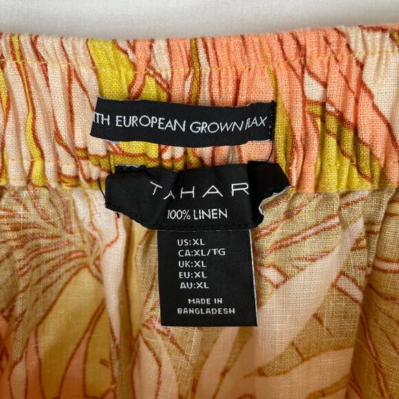 Tahari Women's 100% Linen Tropical Yellow/Pink Beach Faux Wrap Skirt Size XL - Picture 4 of 8